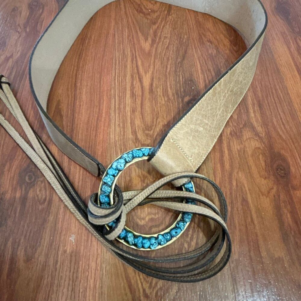 Elite accessories boho turquoise stone tan wide belt M